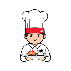 Chef Cartoon Illustration Holding Food Plate, Restaurant, Cuisine
