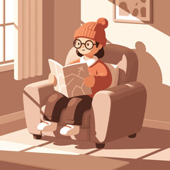 Reading Map at Home Cozy Travel Planning, Illustration
