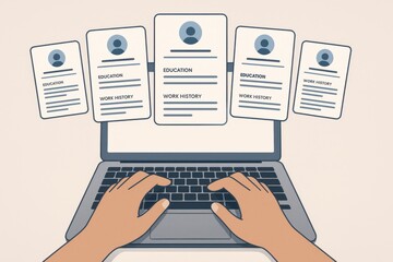 Job Application Process with Resumes and Work History on Laptop Screen