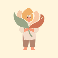Man Holding Flower Illustration, Abstract Floral, Gardener Concept