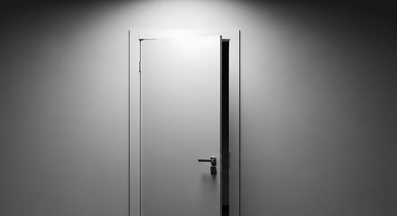Illuminated door slightly ajar casting subtle shadows on neutral wall