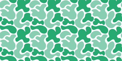 Seamless organic abstract camouflage pattern in green and light green with fluid shapes modern background for textile fabric wallpaper wrapping paper decor vector illustration