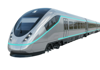 Isolated modern bullet train in silver design for fast and futuristic urban transportation