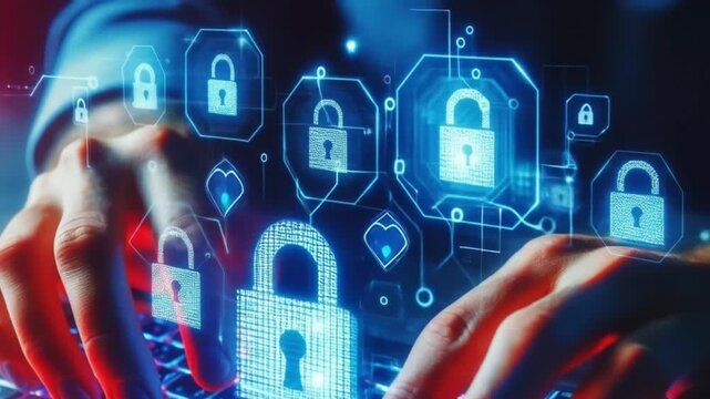 Abstract Technology Background Featuring Digital Light Logos and Binary Code in Computer Programs