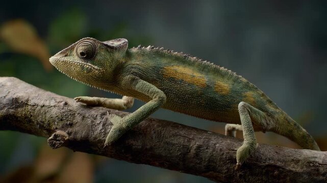 A vibrant chameleon balances on a branch, perfectly displaying its unique colors and textures, symbolizing adaptability and the beauty of wildlife in its natural habitat.