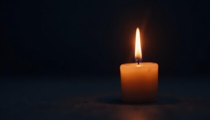 Single flickering candle flame, dark backdrop, somber mood , background, texture, loss