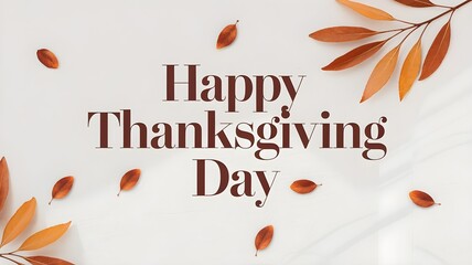 Modern Happy Thanksgiving Day Vector Design with Falling Autumn Leaves on White Background