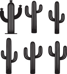Branch Cactus Silhouette Set – Minimalist Desert Plant Vector Icons