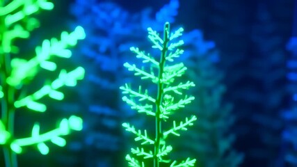 Glowing green botanical structures against a dark blue and green background - Powered by Adobe
