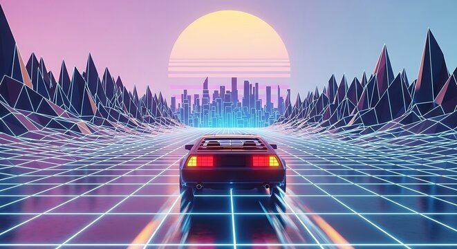 Retro Drive - Synthwave Car Journey into the Neon Sunset.