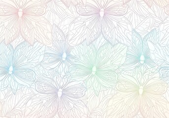 Obraz premium Delicate iridescent floral bloom outline pattern on a white backdrop
