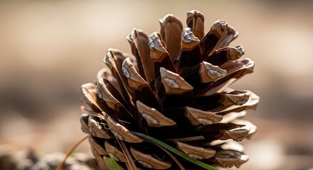 Detailed pinecone on forest floor, a symbol of autumn woodland beauty
