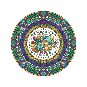 Unique Dowry Money Art Clean minimalist style ornamental chart with thick lines. High-res, scalable asset for Wedding themes, Mahar design, or modern financial and decorative symbols.