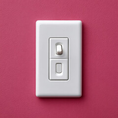 White light switch on vibrant pink wall in modern minimalistic design.