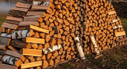 Neatly Stacked Firewood - A Winter Fuel Supply.