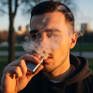 Man Vaping Outdoors - A Close-Up Portrait of Modern Lifestyle.