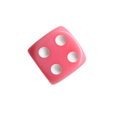 Pink game dice on white background