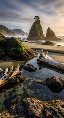 Coastal Serenity - La Push Beachs Rugged Beauty at Sunset.