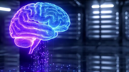 A neon brain is glowing in a digital space, reflecting intelligence - Powered by Adobe