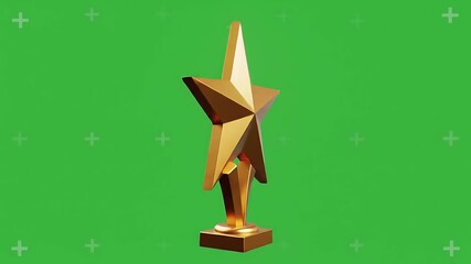 Golden star trophy rotating on a green screen for award presentations and celebrations