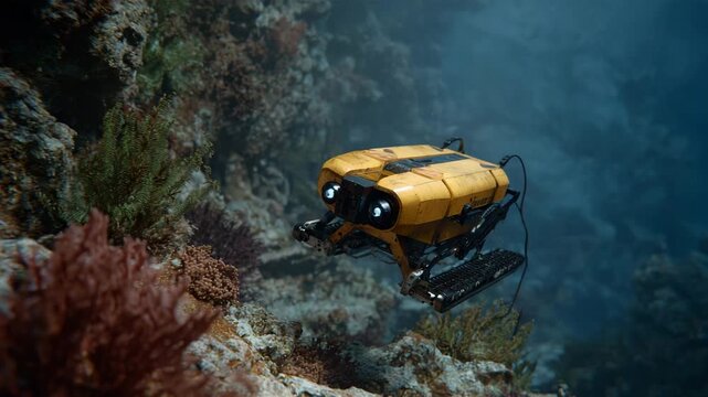 An advanced underwater robot navigates through vibrant coral formations, capturing the essence of marine exploration and the technology that enables us to discover underwater ecosystems.