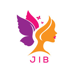 JIB Creative Beauty Butterfly Woman Logo. JIB Design | Feminine Elegant Salon and Spa Brand Identity.  JIB Modern Beauty Icon.
