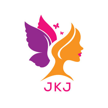 JKJ Creative Beauty Butterfly Woman Logo. JKJ Design | Feminine Elegant Salon and Spa Brand Identity.  JKJ Modern Beauty Icon.

