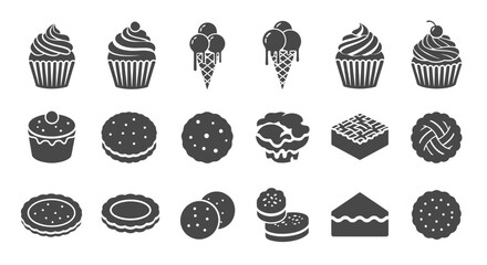 Assortment of Sweet Treats - Cupcakes, Ice Cream, Cookies, and Cake.