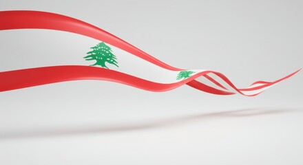 Waving ribbon with the flag of lebanon and cedar tree emblem.