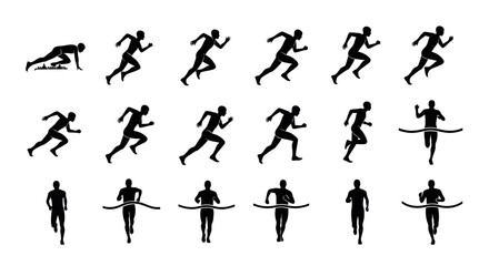 Runner Silhouette Animation Sequence - Start to Finish Line.