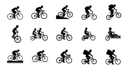 Naklejka premium Silhouetted Cyclists - A Diverse Collection of Bicycle Riders in Motion.