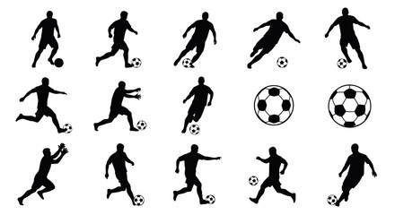 Obraz premium Silhouettes of Soccer Players in Action with Balls.
