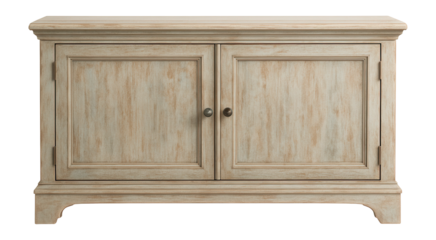 Distressed finish credenza for a shabby chic touch in cottage-style decor.