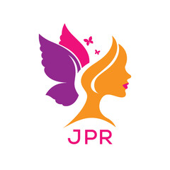 JPR Creative Beauty Butterfly Woman Logo. JPR Design | Feminine Elegant Salon and Spa Brand Identity.  JPR Modern Beauty Icon.
