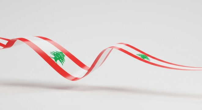 Wavy ribbon with the flag of lebanon on a clean background. - Powered by Adobe