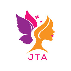 JTA Creative Beauty Butterfly Woman Logo. JTA Design | Feminine Elegant Salon and Spa Brand Identity.  JTA Modern Beauty Icon.
