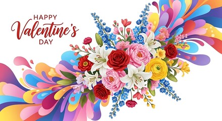 Valentines Day Floral Arrangement with Colorful Abstract Background.