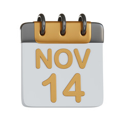 3d calendar icon with gold 14th Day of November