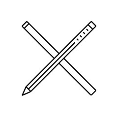 Two crossed pencils line art style on transparent background silhouette