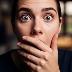 Surprised Woman Covering Mouth with Hand - Shock and Disbelief.