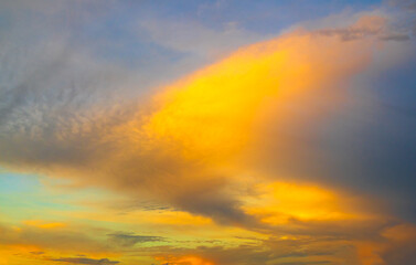 Sky sunset evening sunrise cloud weather dramatic landscape goldent and indigo color gradient pastel horizon, twilight yellow golden reflection morning nature environment energy ecosystem change