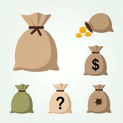 Money Bag Collection - Financial Concepts and Symbolism in Vector Art.