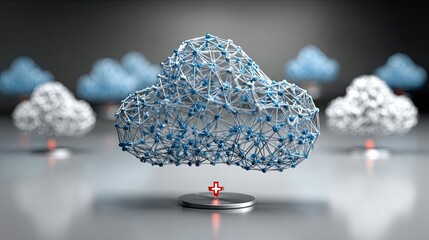 Dynamic abstract network cloud symbolizing secure digital data transfer and innovative technology solutions connecting global information streams.