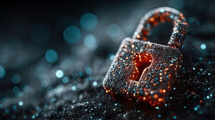 Sparkling digital padlock symbolizes secure data and protected information, conveying advanced cybersecurity and digital trust.