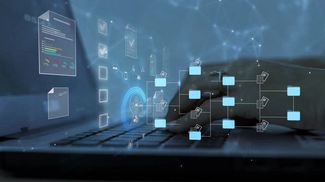 Ai Futuristic Document management concept, check electronic documents on digital documents on virtual screen Document Management System and process automation to efficiently document paperless operate