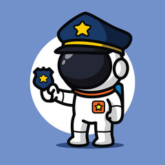 Cute Astronaut Police Officer Illustration for Space Cartoon Character and Law Enforcement Concept
