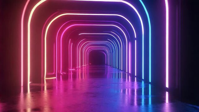 Neon light tunnel creating futuristic abstract passage