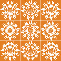 Geometric Floral Tile Pattern in Terracotta and White