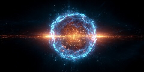 Sci-fi plasma explosion with glowing blue and orange energy waves, futuristic VFX effect, isolated on green screen.