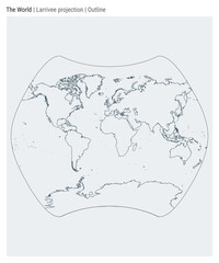 World Map. Larrivee projection. Outline style. High Detail World map for infographics, education, reports, presentations. Vector illustration.